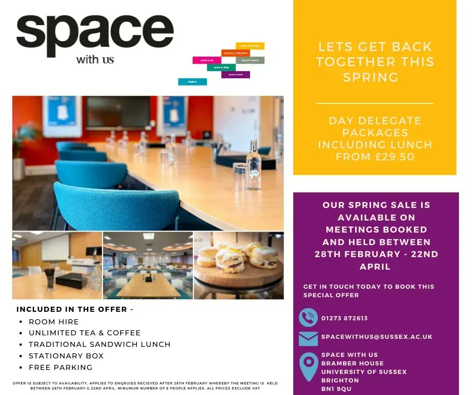 Love_Brighton's tweet photo. Back to the office? 
Need a meeting space for a team update? 
For only £29.50 (Ex Vat) Per Person, if booked &amp; held between 28th Feb - 22nd April, with a minimum of 8, you'll even get parking included with Space with Us!
https://t.co/wm27cpZBja @Conferences_US #Brighton #Sussex https://t.co/ZeKGzMalac