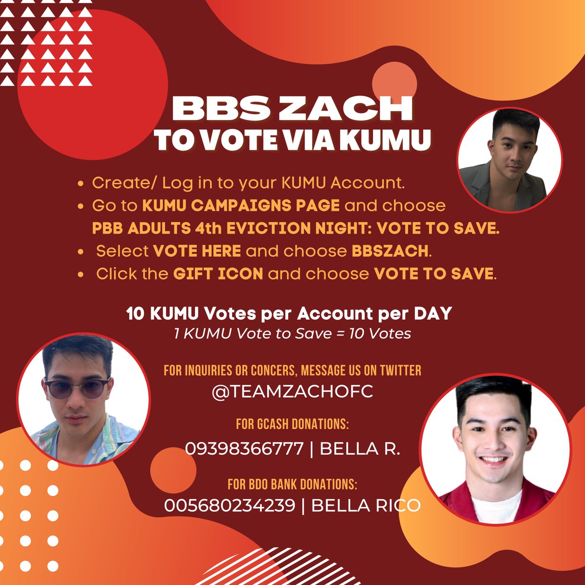 TeamMichaelOFC's tweet image. You have the power to SAVE ZACH!

To vote via Kumu and to donate to their team, please refer to the photo below.

#PBBAdult4thNomi | BBS ZACH