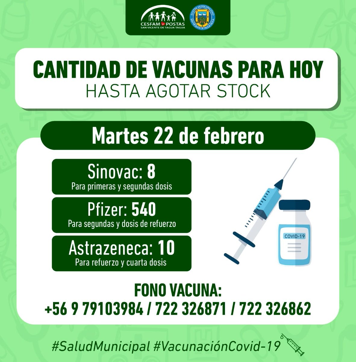 MunicSanVicente's tweet photo. ATENCIÓN | DOSIS DISPONIBLES PARA HOY‼📢📢📢 https://t.co/DJekQZZ4DU