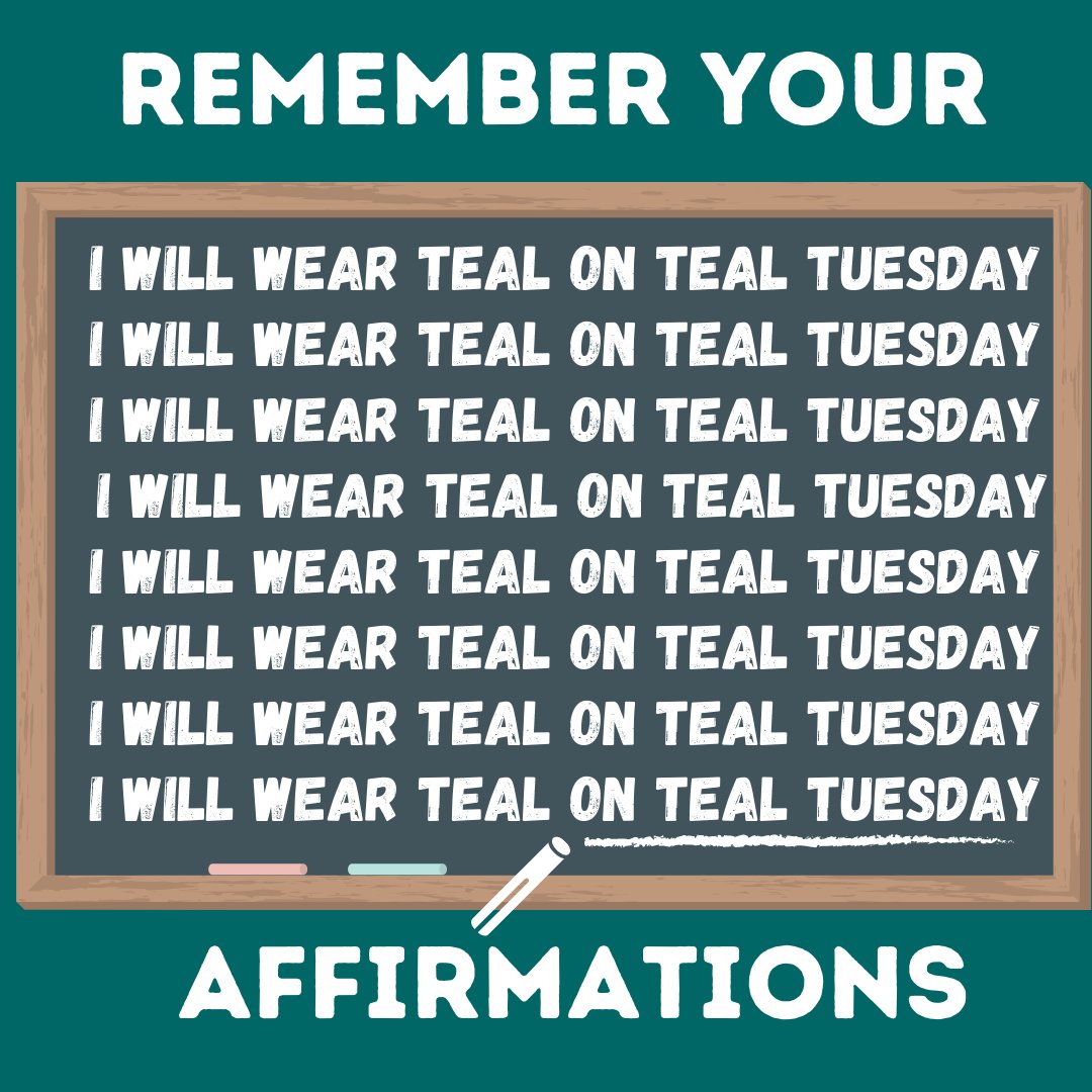 UNCWHRL's tweet photo. Remember your affirmations. Wear Teal. Win cool prizes. Repeat. #uncw #uncwhrl #lovewhereyoulive https://t.co/66EdTOm7sX