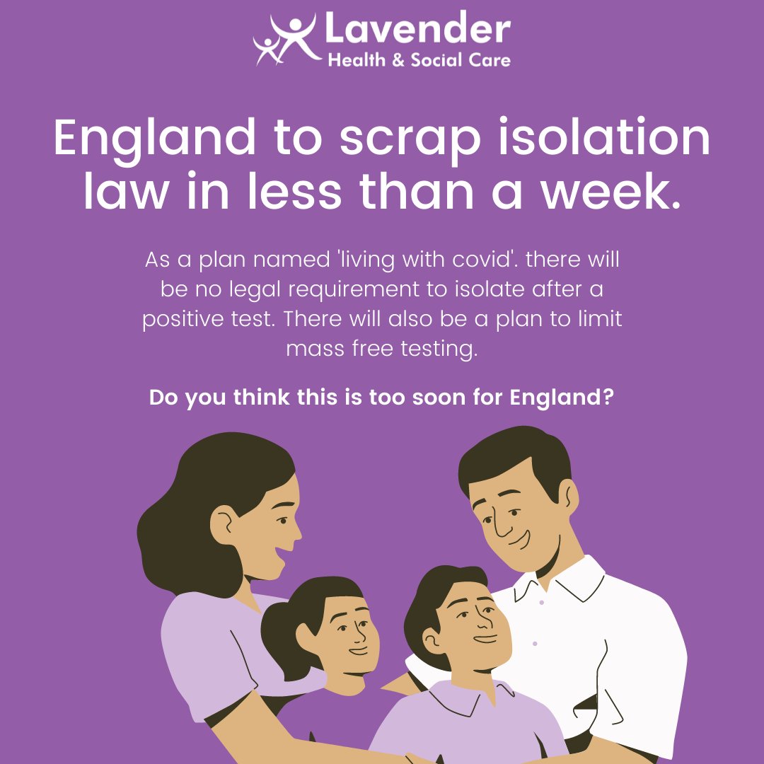 lavenderhsc's tweet photo. Amidst the 'living with Covid' plans is the removal of legal requirement to quarantine, beginning 24th February. The £500 test and trace fund will also end.  The plans to limit mass free testing will take place in April.  Do you think this decision is a mistake? https://t.co/YOSSI5rY3h