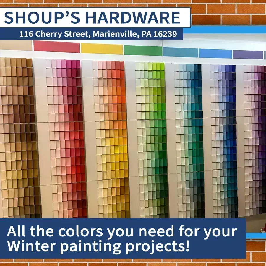 HardwareShoup's tweet photo. Shoup’s Hardware is located at 116 Cherry Street, Marienville, PA 16239. Give us a call at (814) 927-6683 or stop in the store… we are here to help!
#HardwareStore #MarienvillePA #Tools #Supplies #ShopLocal #WinterColors #WinterProjects #PaintingProjects #HomeImprovement https://t.co/C9S4ioJP0M