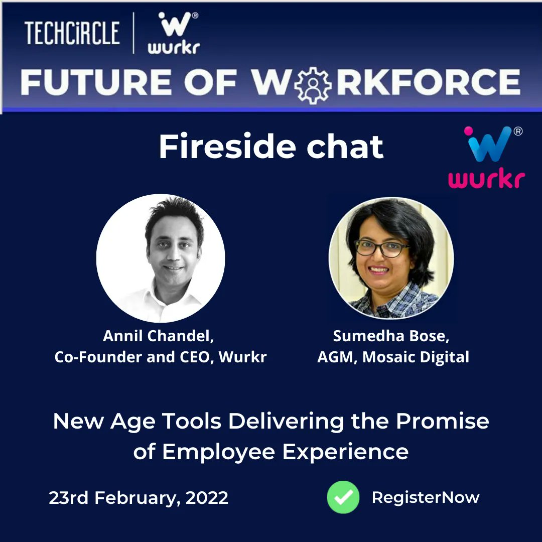 WeAreWurkr's tweet photo. Catch an exclusive conversation between Annil Chandel, CEO and Co-founder at @WeAreWurkr  and Sumedha Bose, AGM at @MosaicDigitalIN on how new-age tools are trying to mimic the workplace requirements of the past physical workspace. Register here: https://t.co/uAVlBawCMU https://t.co/KrSLOMvQA7