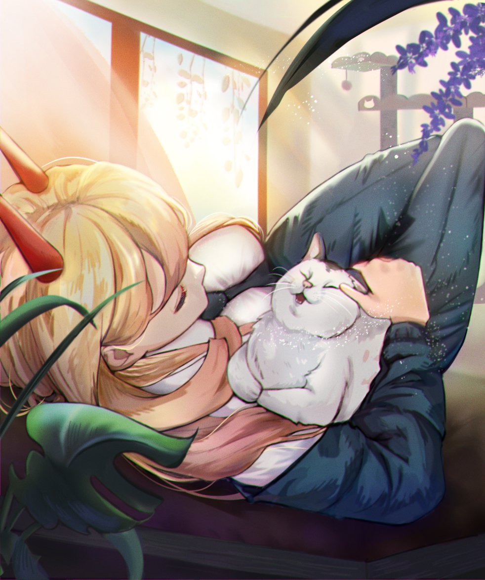 チェンソーマン「癒しの時間【モフモフ222】パワーちゃんとニャーコ#猫