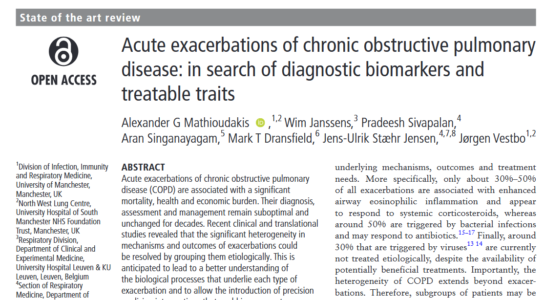 MathioudakisAG's tweet photo. Top cited non-COVID related paper 2021 @ThoraxBMJ:
Acute exacerbations of chronic obstructive pulmonary disease: in search of diagnostic biomarkers and treatable traits.
https://t.co/IBkxpTOlld
@wjanss0 @pradsiv @SinganayagamLab @realmdransfield @DoctorJensUlrik @ProfJVestbo https://t.co/yKudSwkyPd