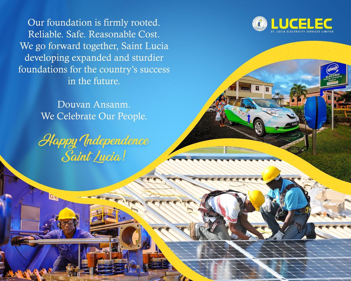 powerofcaring's tweet photo. Happy Independence Saint Lucia from the Board, Management and Staff of #LUCELEC. 
#SaintLucia #Independence43 #DouvanAnsamn https://t.co/wxGjEFY7Sn