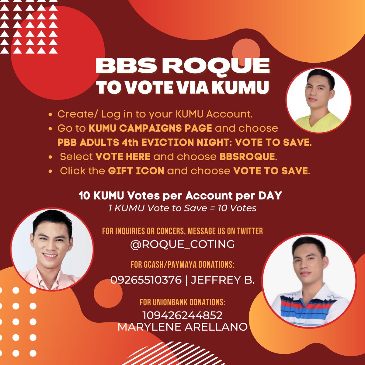 TeamMichaelOFC's tweet image. You have the power to SAVE ROQUE!

To vote via Kumu and to donate to their team, please refer to the photo below.

#PBBAdult4thNomi | BBS ROQUE