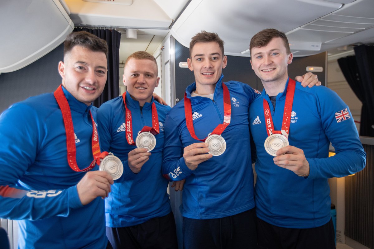 TeamGB's tweet photo. Homecoming 🔜

Thanks for having us @British_Airways!

#TeamGB #beijing2022 

📸 @sammellishphoto https://t.co/ADHXrdBXti