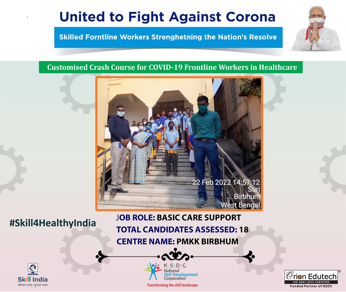Orionedutech123's tweet photo. PMKK BIRBHUM completed the assessment of the batch of COVID Frontline Workers. The batch of these candidates have undergone upskilling in Basic Care Support course and are getting ready to serve the patients.
#SkillIndia #Skill4HealthyIndia https://t.co/4vbeYXN9sQ