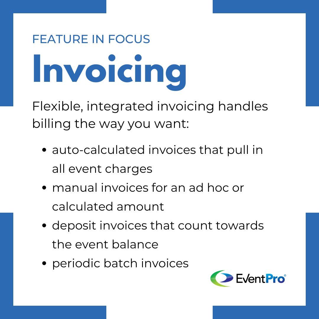 EventProConnect's tweet photo. EventPro’s integrated invoicing handles billing the way you want: auto-calculated, manual, or deposit invoices, monthly/periodic batch invoices & more.
See https://t.co/emaXlyJyaI
#eventprosoftware #featureinfocus #eventprofs #eventtech #eventmanagement #eventfinance https://t.co/mDl3neuE1s