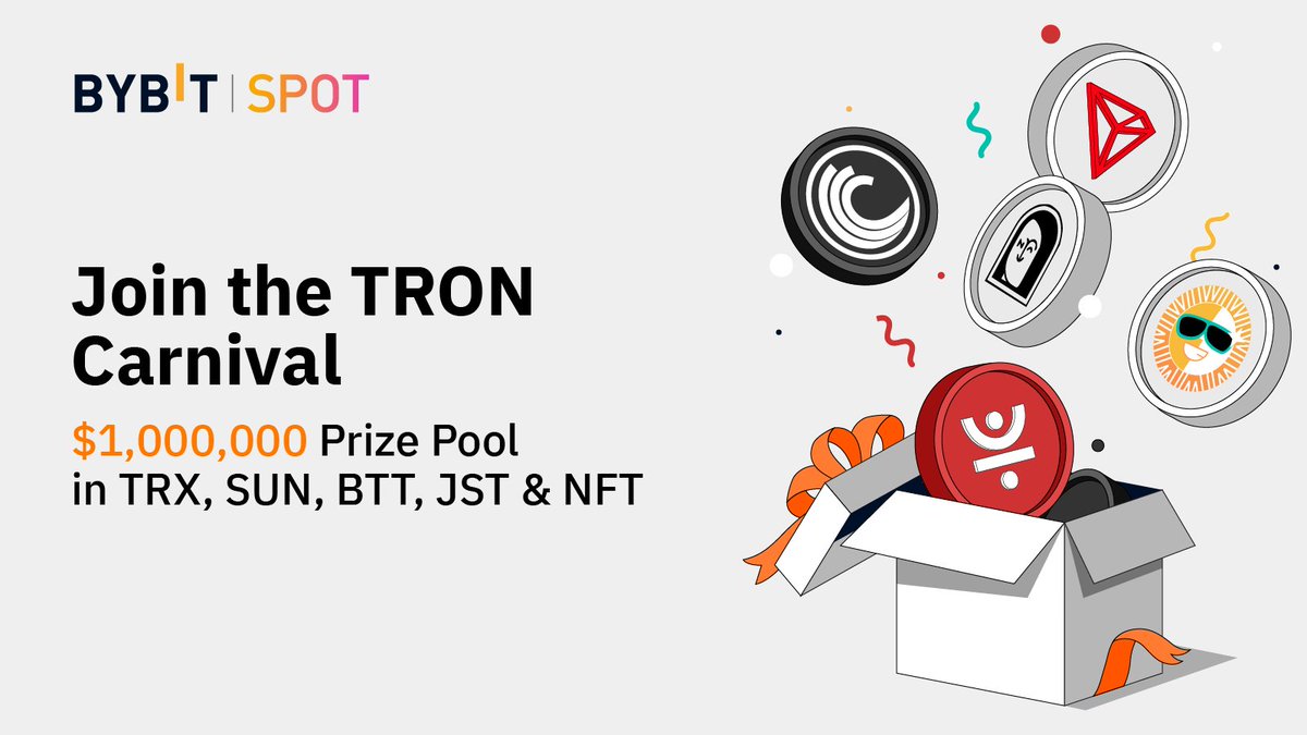 Bybit_Official's tweet photo. 🎡 Enter a fun-filled carnival featuring $1,000,000 in #TRON ecosystem token goodies!

🤑 We've also got 400 NFTs from @apenftorg ($NFT) to give away!

🗓 Until March 13, 2022, 11:59AM UTC

📲 Read more here: https://t.co/aPKlSY4kce https://t.co/r5jhVyYWH3