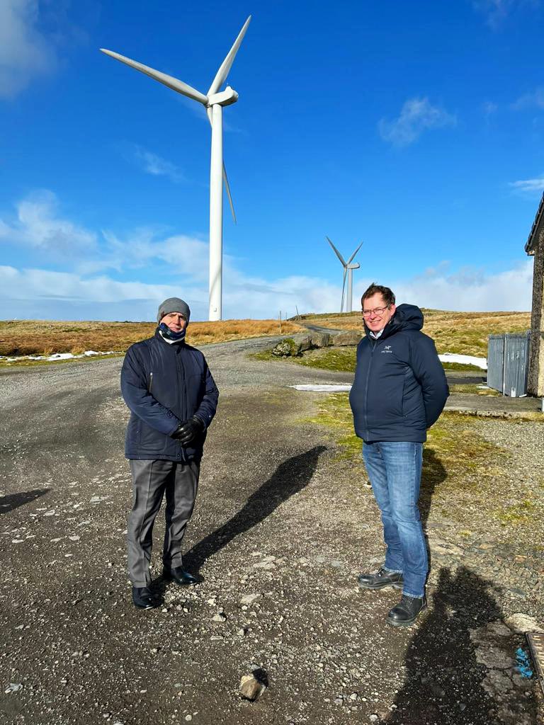 ItalyinUK's tweet photo. A global player in #renewables, @falckrenewables owns+operates 10 wind farms in Scotland, pioneering community and co-operative ownership -- @AmbTrombetta visited their Earlburn Wind Farm in conclusion of his trip to Scotland #SustainabilityAtTheCore #PeopleAtTheCore https://t.co/A2OZcI9zj7