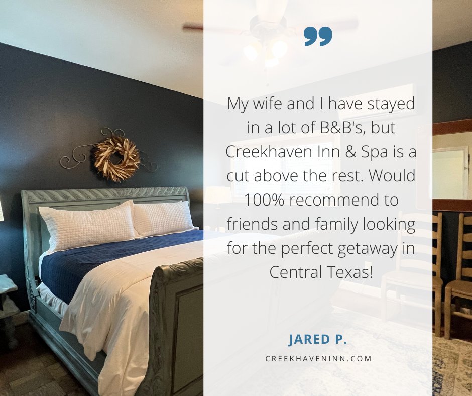 Aw thanks Jared! We love that we are able to stand out and have made your stay with us so memorable. #texasbnb #traveltexas #texashillcountry #bedandbreakfast #couplesgetaway #couplesvacation #romanticvacation