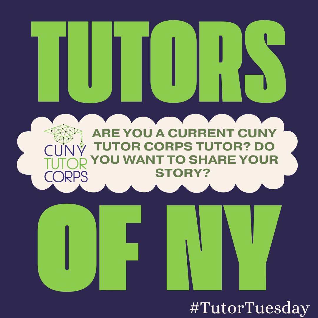 Happy #TutorTuesday! This is a reminder that this February CUNY Tutor Corps launched Tutors of New York!!

Submit a photo 📷  with a story 📝 of your tutoring journey and you will be featured on our social media!

Submission Link: lnkd.in/ewk6fprg

#tutors #stem #CUNY
