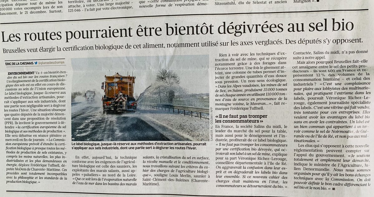 RichezLerouge's tweet photo. Mon interview dans @Le_Figaro sur le futur cahier des charges Sel Bio. On en débat demain à l AssembleeNationale #AN #selbio #labels #bio @Tuffnell17 @sandrinejossoan @DeputesDem @Dem17Mo @MoDem_Nv_Aquit https://t.co/mdLvHy5vfY