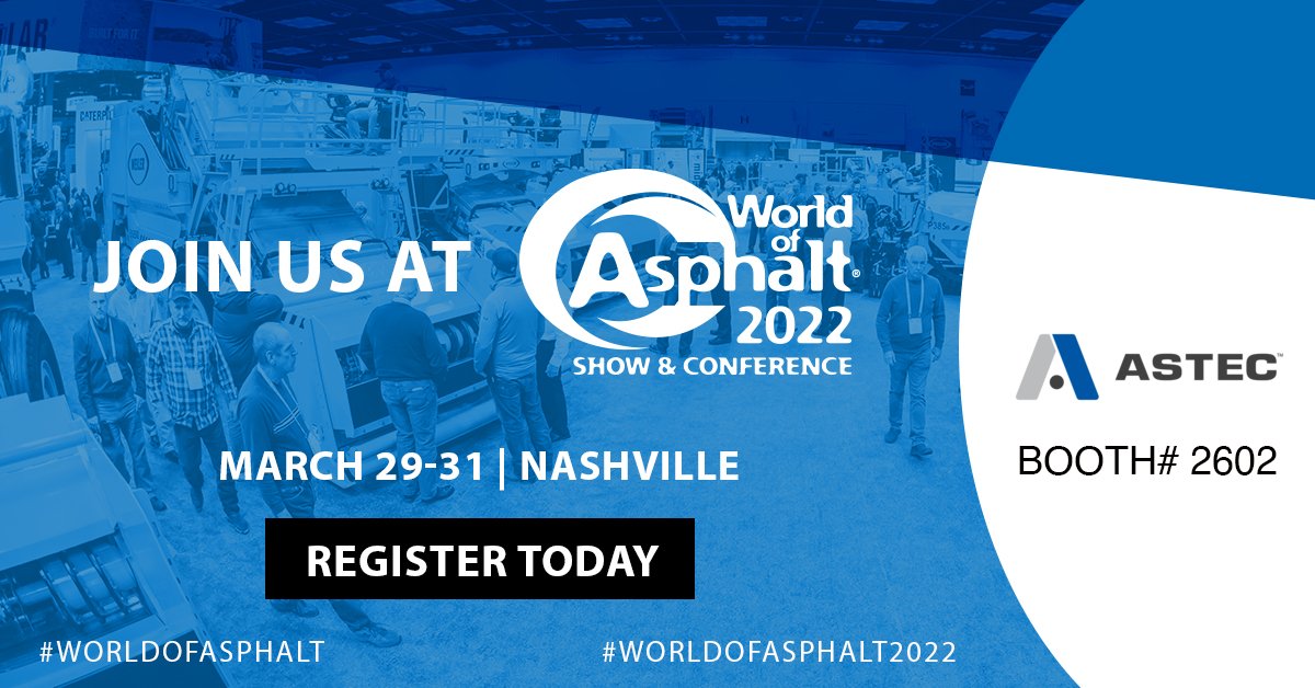 astecindustries's tweet image. The #Astec brands will be shown together as #OneASTEC in booth 2602 during the show held March 29-31 in Nashville, TN.  We are showing our leadership in providing comprehensive Rock to Road Solutions. Stop by booth 2602: ow.ly/MCug50I0sS7