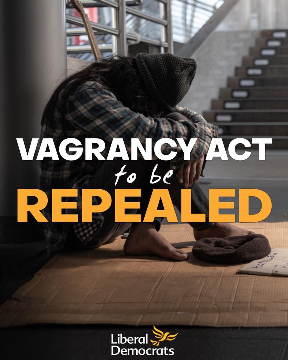 Fantastic news :
'After years of campaigning I am elated that we consigned this archaic and cruel law to history. No one should be criminalised for sleeping rough, especially by a piece of legislation passed in the Georgian era.' Layla Moran

#VagrancyAct
#Repealed