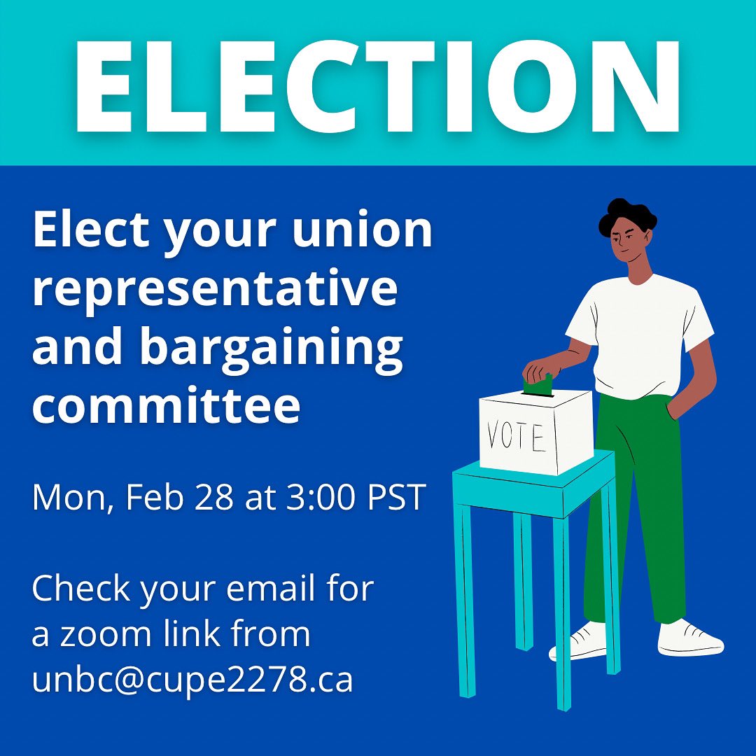 unbccupe2278's tweet photo. Make your voice heard!
#union #cupe2278 #gradTA #UNBC #solidarity #advocacy #fairness https://t.co/er7r6v5iLe