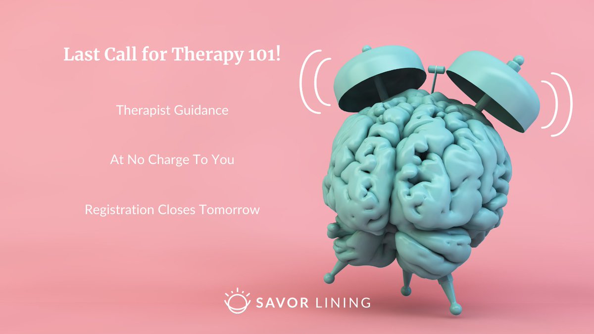 SavorLining's tweet photo. In 24 hours, our live, virtual, 30-minute "Therapy 101" event will begin.

There's no cost to you, and the event is anonymous and full of therapist insights.

Last chance to register!
https://t.co/kWDJu3skOZ

#mentalhealth #mentalfitness #stress https://t.co/3fxXE1LGey