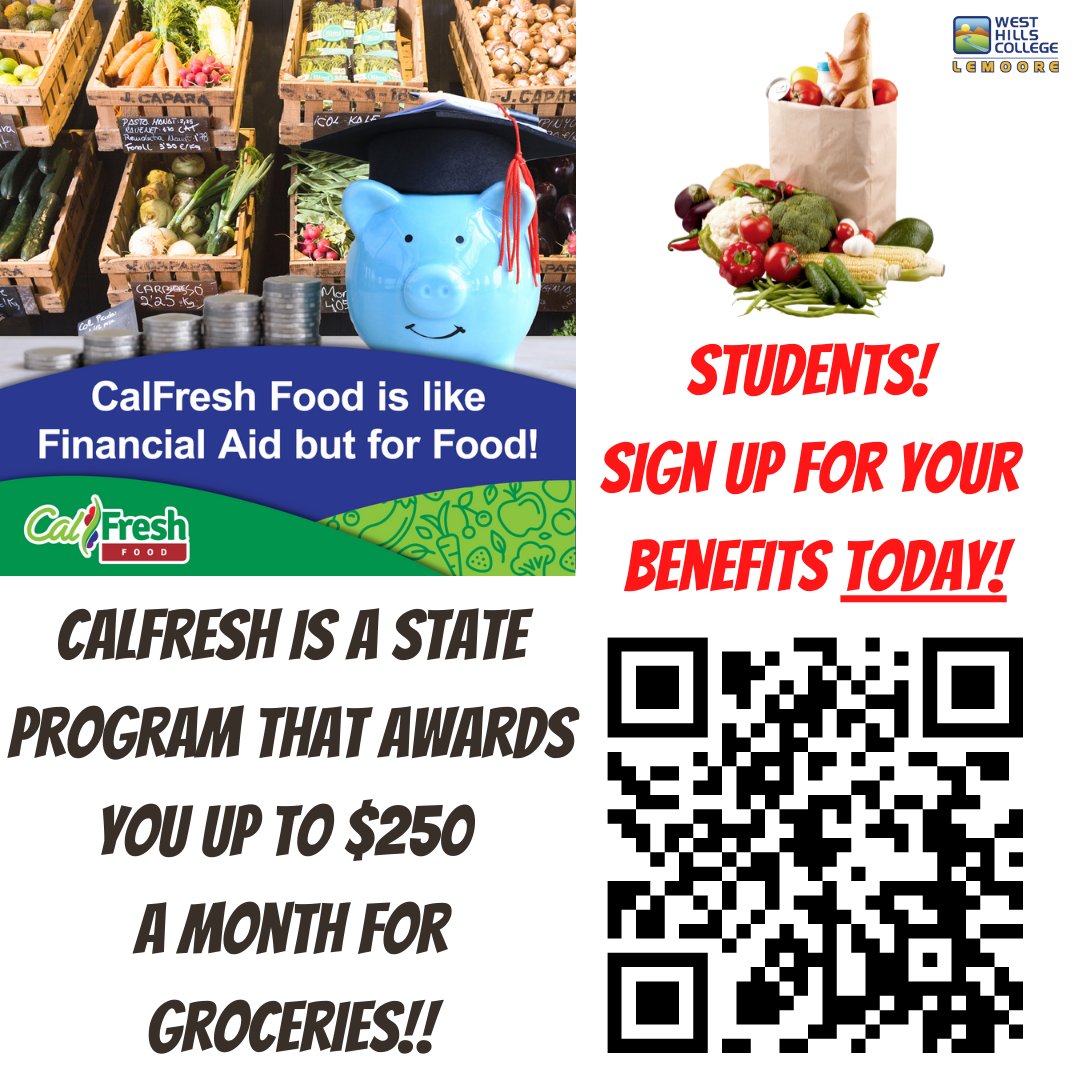 LemooreCollege's tweet image. 2 in 5 students are eligible for CalFresh! CalFresh is a California financial aid program that helps students buy food and eat healthier. It won’t affect your financial aid and you don’t need your parent&apos;s tax return information to apply. Apply Today! #CalFreshWeek