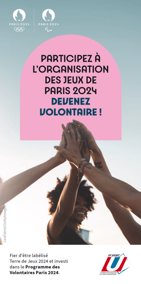 FFSportU's tweet photo. 📣🏟 Licencié.e.s #FFSU : devenez volontaires pour les Jeux Olympiques et Paralympiques de @Paris2024 !

Pour tout savoir et postuler, c’est par ici 👉 https://t.co/RdsiWh4wRn ! https://t.co/MiEUuv0EDB