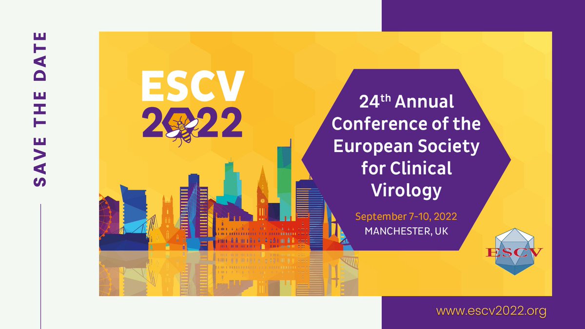 ESCVirology's tweet photo. 🗓️ Mark your calendars for #ESCV2022!

It is our pleasure to invite you to the 24th ESCV Annual Meeting to be held in #Manchester, UK on 7th-10th September 2022.

Learn more 👉 https://www.escv2022

#ClinicalVirology #ViralDiseases https://t.co/zx5CXIjaVA