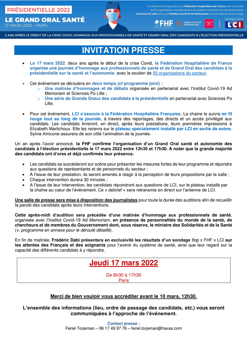 laFHF's tweet photo. 🔴 Ne manquez pas le #GrandOralSante des candidats à la #Presidentielle2022 ! 

🗓️ Le 17 mars dès 9h, suivez en DIRECT l’hommage aux acteurs du monde de la santé et le grand oral des candidats sur @LCI et nos réseaux sociaux 🔴

@CovidAdMemoriam @ScPoLille https://t.co/59Erx4Hd46