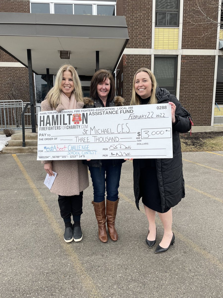 First prize!!! Thank you to <a href="/Food4KidsHamOnt/">Food4Kids Hamilton</a> <a href="/hamiltonfire288/">Hamilton Firefighters 🇨🇦</a> <a href="/TandiaTweets/">Tandia</a> and the #eatabeet challenge for the $3000.00 to the St. Michael community. We will put it to great use!