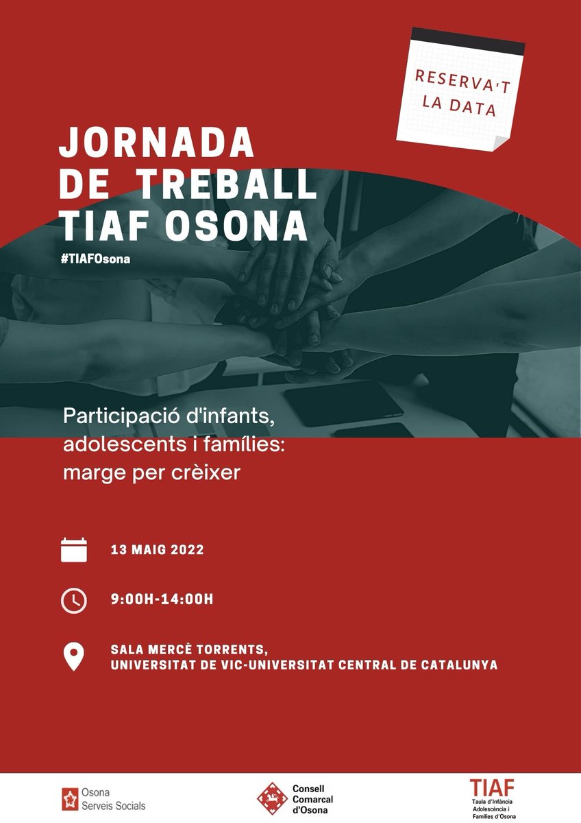 OsonaAccio's tweet photo. Jornada de la TIAF a Osona ! Reserva't la data ! #tiaf #infancia #professionalsacciosocial #coneixement https://t.co/vDAkhmTg5N
