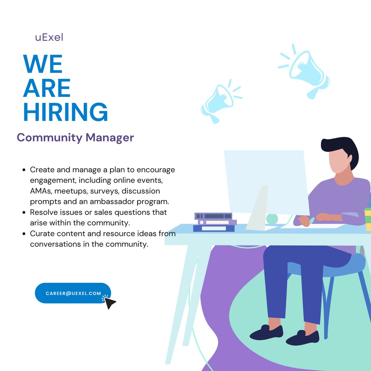 uExel's tweet photo. We are hiring! This position is for you if: 
You have at least 2+ years of experience as a community manager.
You’re a self-starter and committed to “figuring it out”.
Bonus: You have copywriting &amp; content creation experience. #HiringAlert https://t.co/SQMnqf7FTA