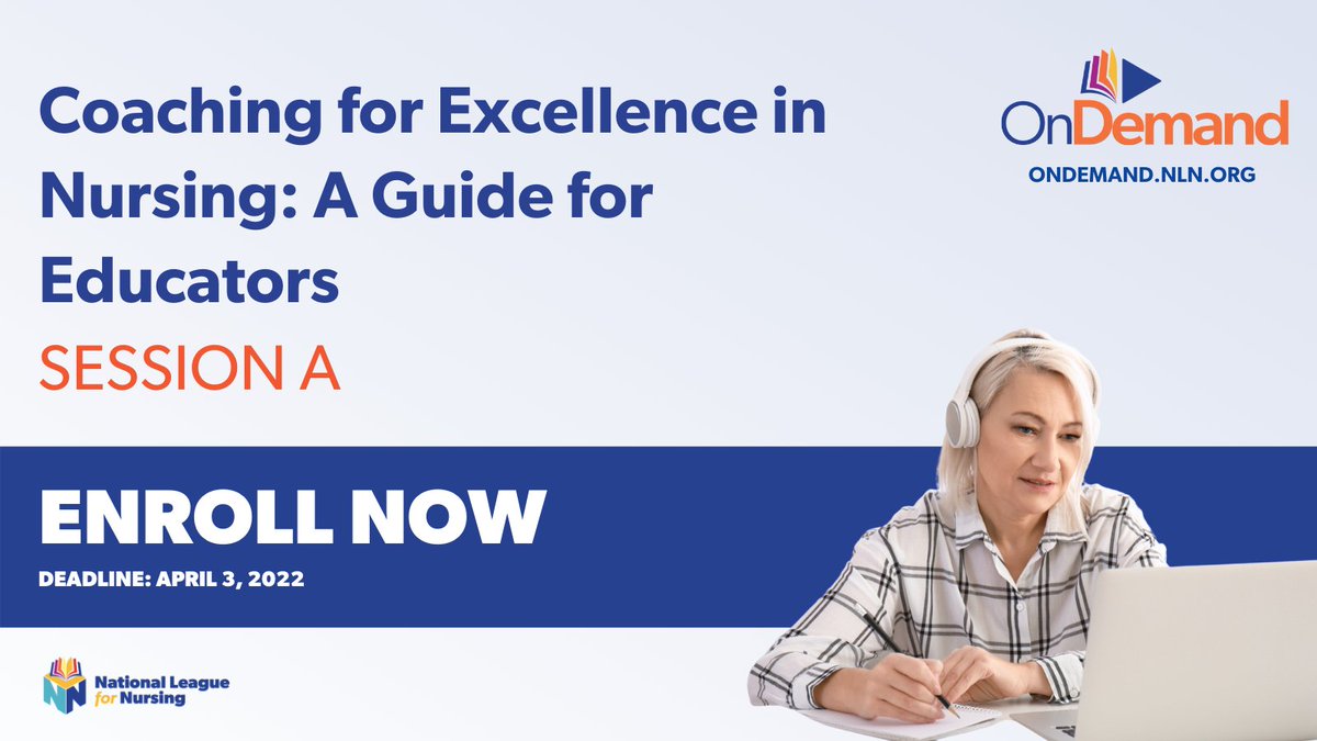 NLN's tweet photo. Make 2022 your year to grow as mentor and coach in nursing education. Enroll now in the next session of Coaching for Excellence to grow your impact on helping future nurses transition to practice. Enrollment Deadline: April 3

Enroll now: https://t.co/zFsux08YPQ https://t.co/yxqMaersS2