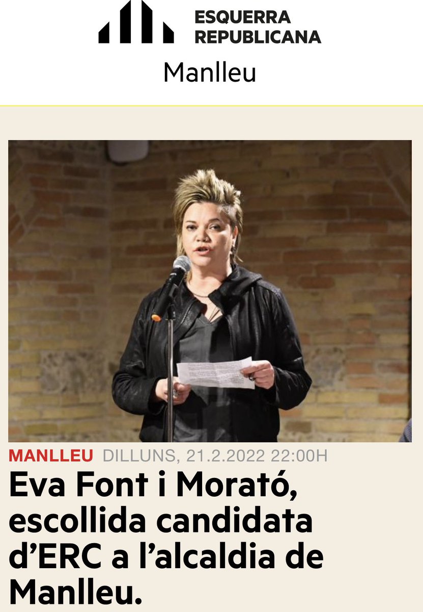 Nova i il·lusionant etapa d'<a href="/EsquerraManlleu/">ERC Manlleu</a> .
 <a href="/evafont/">Eva Font Morató 🎗️</a> , estic segur que faràs una magnífica feina! 💪 Aquí estem pel que calgui!