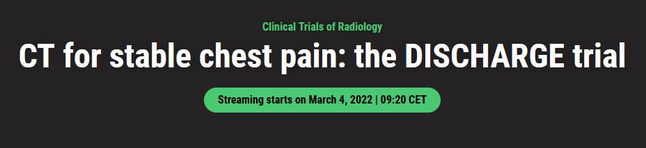 Premiere: the #DISCHARGE trial results on coronary CT and invasive coronary angiography will be presented on March 4 at 9:20 AM CET. You can register here for free: connect.myesr.org/course/ct-for-… #openscience #onlinelearning #trials #imaging #radiology #YesCCT #cardiotwitter #radres
