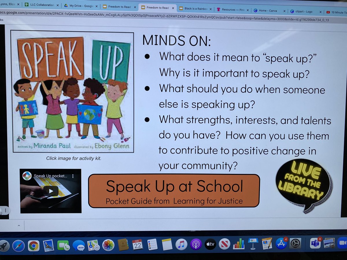 LarkspurLibLC's tweet image. Today’s #LiveFromTheLibrary story is Speak Up! in celebration of #FTRWeek. @mrslyonslibrary @PDSB_Libraries #onted @CdnSchoolLibrar #ONSchoolLibraries