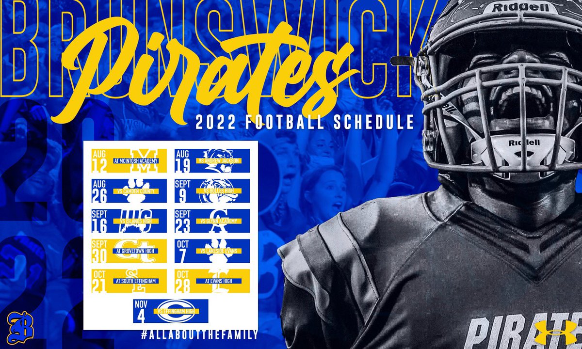 Brunswick High Football is excited to announce our 2022 Football Schedule! Go Pirates! 🟦🟨⚓️☠️🏴‍☠️ #AllAboutTheFamily #PiratePride
