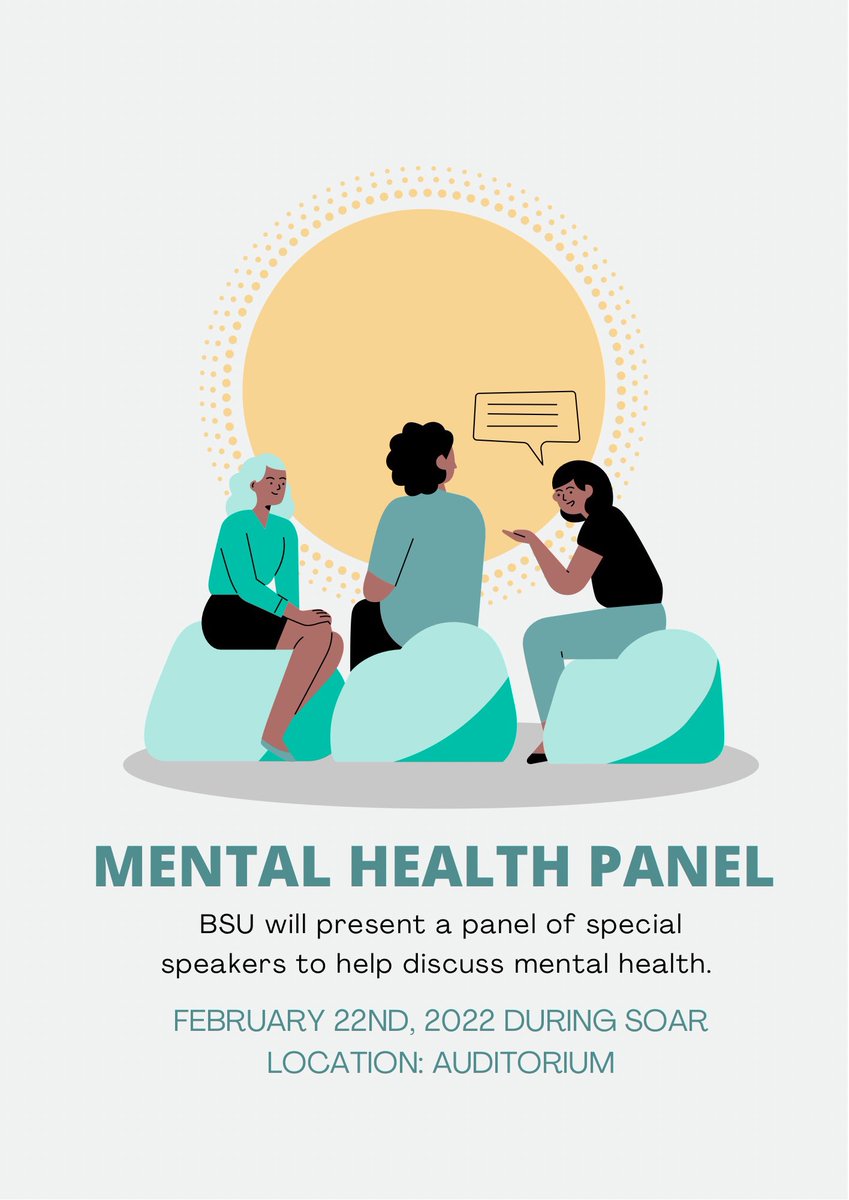 Come to our Black History Month Mental Health Panel! Starts during SOAR TIME TODAY.