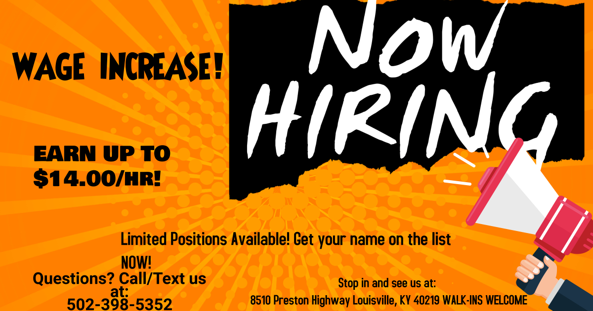 *Apply online 💻 Snider-blake.com/applyLouKY
Or come by the office 🏢 we are located at:
8510 Preston Highway Louisville, KY 40219
8am-4pm M-F
Call 📞 502-398-5352
OR
Text 📲 "MENU" to 502-398-5410