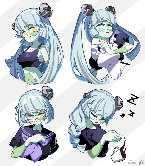 Frankenstein's monster girl with various hairstyles
#oc #Deathinister 