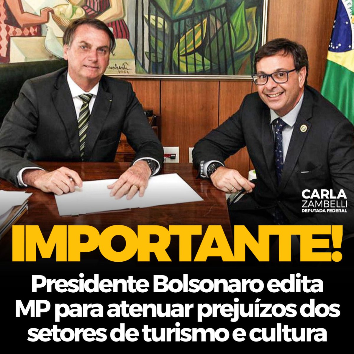 O presidente <a href="/jairbolsonaro/">Jair M. Bolsonaro</a> afirmou nesta segunda (21) que assinou uma medida provisória (MP) para atenuar os prejuízos dos setores de turismo e de cultura. De acordo com o presidente, o texto estabelece novas regras para a remarcação e reembolso de eventos.