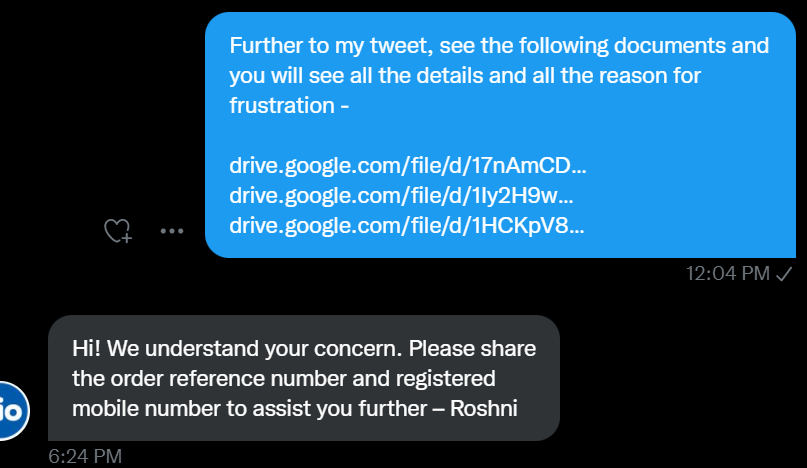 hungrynomadsin's tweet photo. @JioCare @JioCare this is very frustrating, i clearly mentioned i have posted links with the mail threads and all details are there but still same stupid questions again. https://t.co/OuisSN9RVx