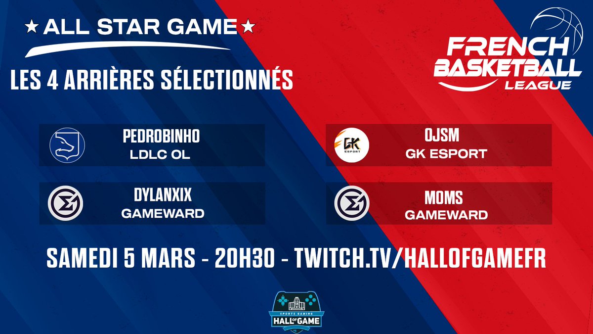 MiiLo_Factory's tweet photo. ✨ ALL STAR GAME ✨ 

Voici les 4 SG sélectionnés 

💥 @Pedrobinho_ (Capitaine)
💥 @Dylan_XIX 
💥 @oJSM____ 
💥 @MomsWys 

#ASGFBL2K https://t.co/mNNSZFrPsk