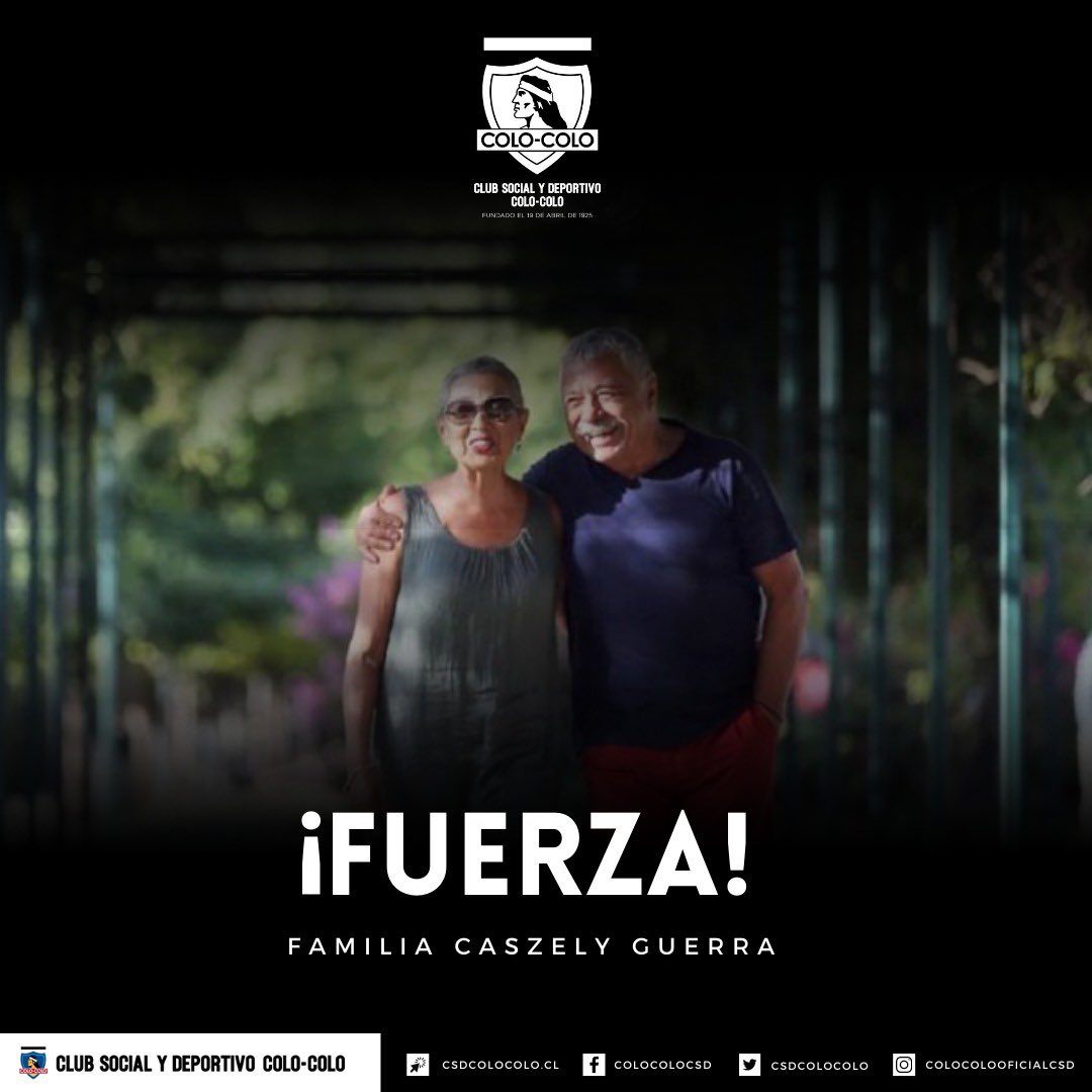 CSDColoColo's tweet photo. Lamentamos el sensible fallecimiento de María de los Ángeles Guerra, esposa de nuestro ídolo Carlos Caszely.

Nuestras condolencias a sus familiares y, especialmente a su hijo Piero Caszely, quien también es parte de Colo-Colo  

¡Todo el pueblo colocolino está con ustedes! https://t.co/wd1B86OWUr