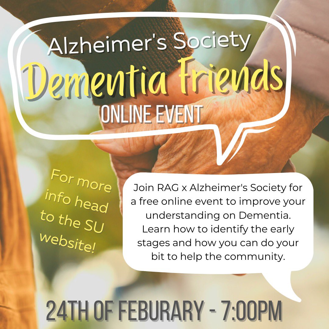 Join Bristol RAG and <a href="/alzheimerssoc/">Alzheimer's Society</a> this Thursday at 7PM for an online Dementia Friends session ❗️🌟

Get your tickets on the SU website for FREE or from the linktree in our bio 🦔