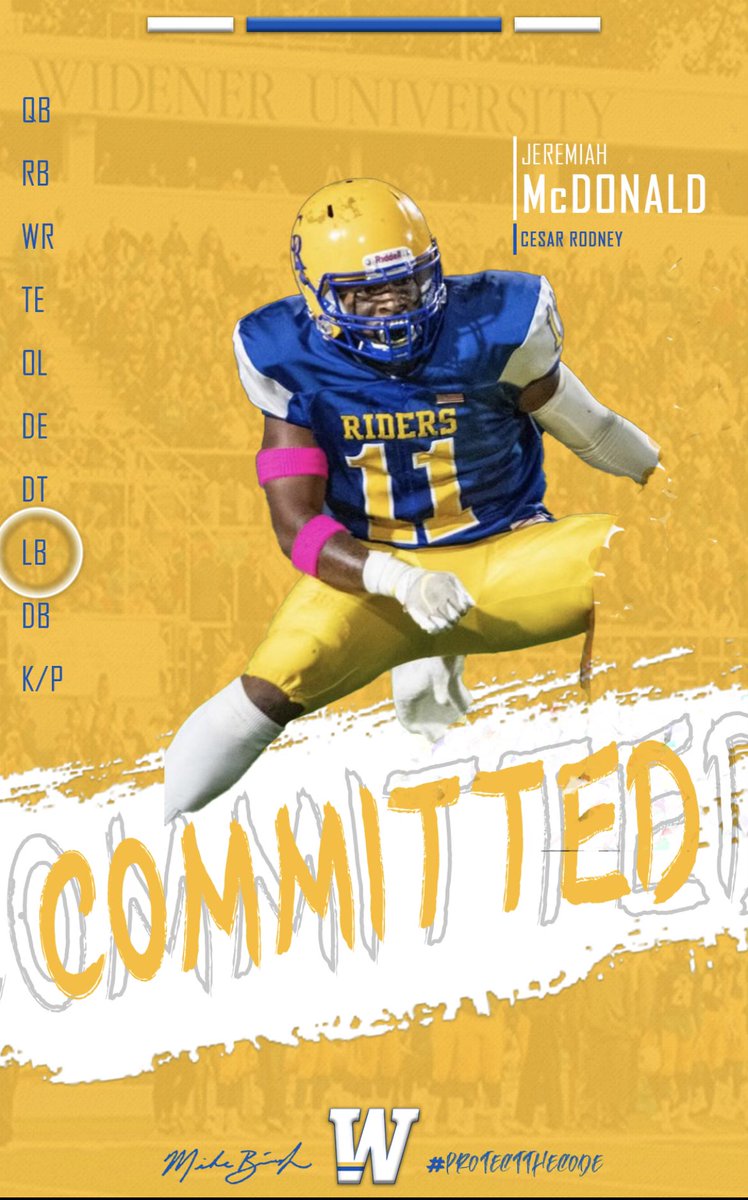 Jeremia22904099's tweet photo. i am excited to announce that i am committed and will be continuing my athletic and academic career at Widener University! thanks to my family and coaches. #rollpride 💛💙 @CoachFerst5 @Widener_FB https://t.co/xr0aEzN6bD