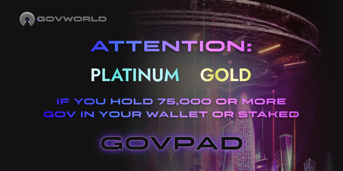 📣 Attention Governors ‼️

We will begin our first sale with GovPad in a few hours 👀🔜

If you have 75,000 $GOV or more (in wallet or staked), make sure you join our Gold &amp; Plat group before today's raise 🚀

Please DM @mia00063 (on TG) in case you have staked some of your $GOV