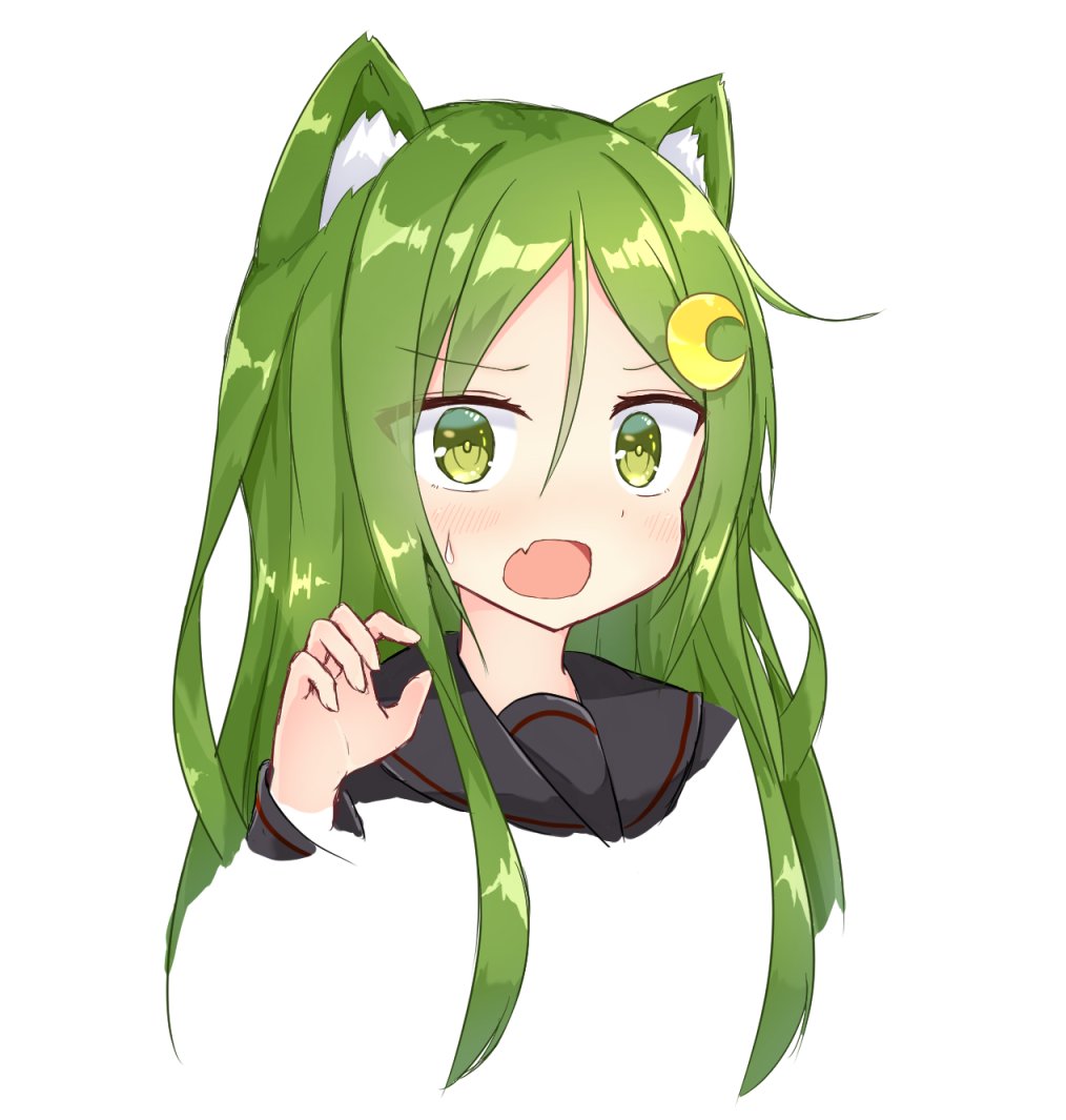 nagatsuki (kancolle) 1girl animal ears solo green hair long hair crescent hair ornament green eyes  illustration images