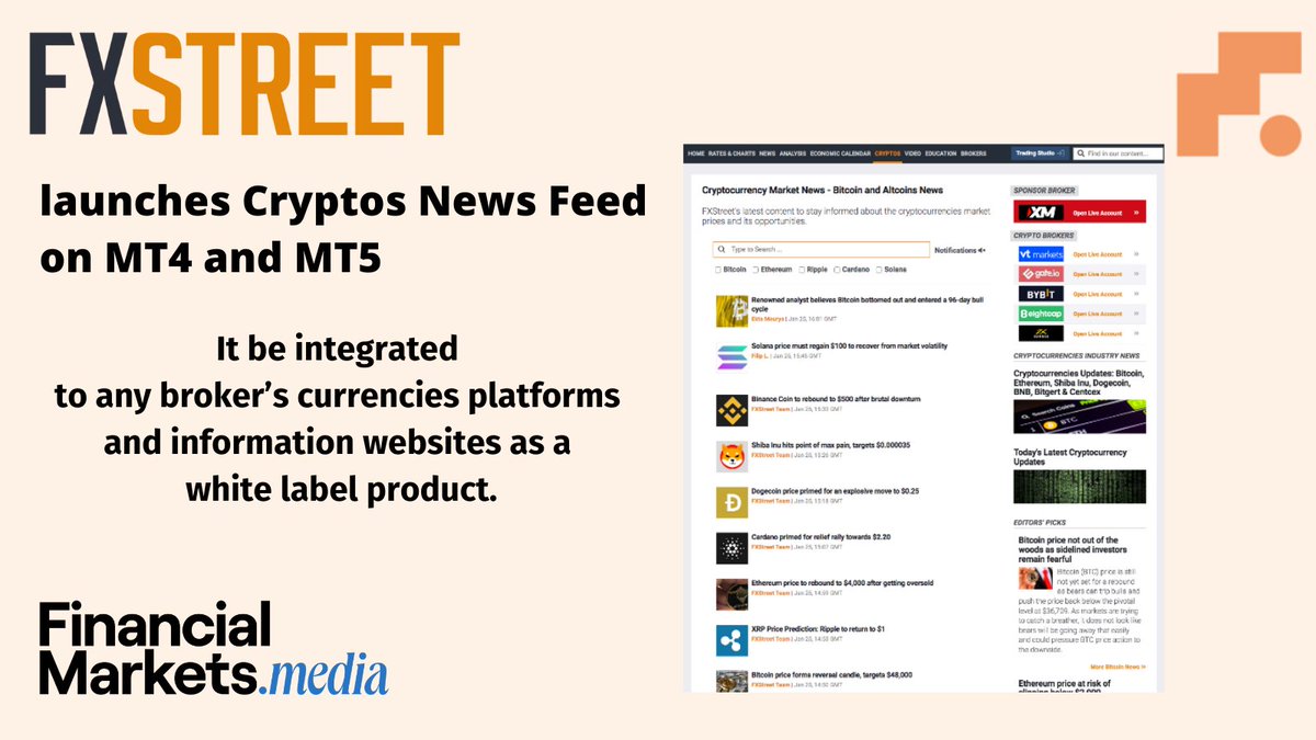 FMarketsmedia's tweet image. 📢@FXstreetNews launches Cryptocurrency News Feed on MT4 and MT5!
Access from both trading platforms 24/7
news with the + relevant movements of the most traded pairs, economic data releases and #macroeconomic news that affect #Cryptocurrencies.
More info: financialmarkets.media