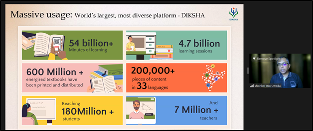 GlobalEdTechHub's tweet photo. #EdtechBuildingblocks platform #DIKSHA which is used in #India. Success and reach snapshot by Shankar Muruwada. https://t.co/IzgxTLHvaW