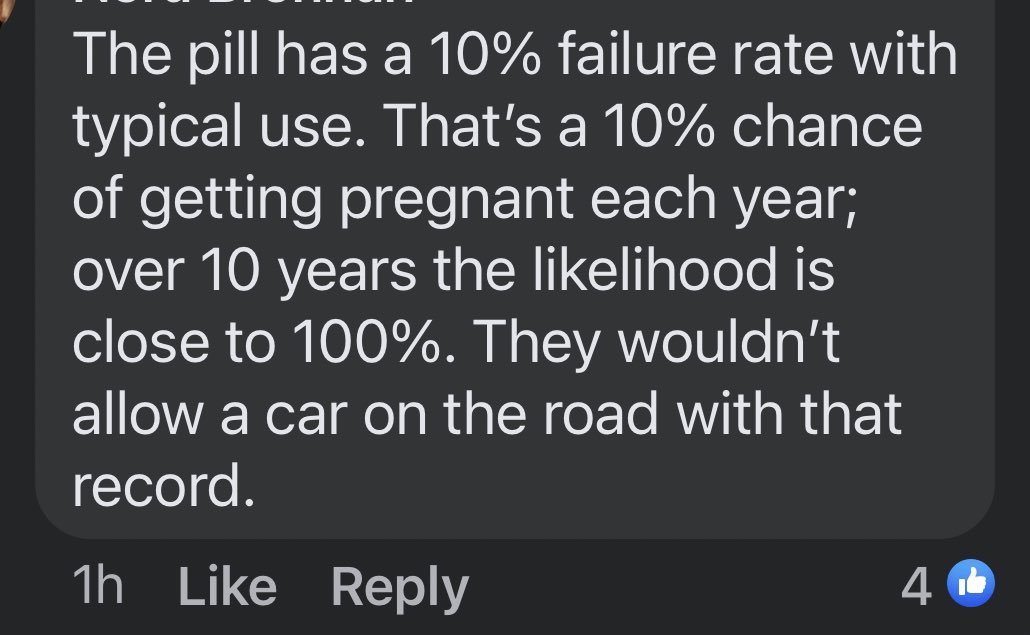 Teachable moment? I just saw this on Facebook in the comments section of a post about birth control pills. #BadMath #MTBOS #ITeachMath #teachablemoment #Birthcontrol