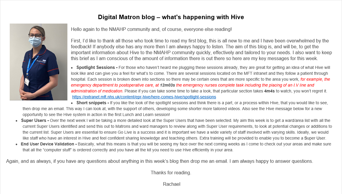 RachaelHornby8's tweet photo. Blog No. 2 is out now! For all the important Hive information to support the NMAHP community π
@MFT_Hive @North_ManNHS @MFTnhs #epic #Hiveiscoming https://t.co/FKRoShPkvD